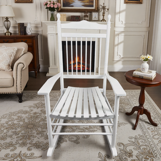 Sunvega Black Painted Populus Wood Porch Rocker Chair with Wide Seat