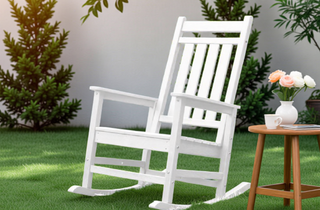 Sunvega All Weather-resistant Black Rocking Chair Set with Wood-Texture and Side Table