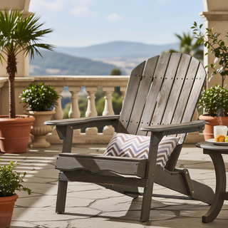 Sunvega Folding Acacia Wood Adirondack Chair with Slatted Seat and Rustic Design