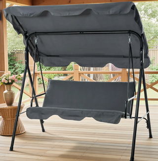 Sunvega Outdoor Porch Swing Chair with Canopy Table and Cup Holders for Two Adults