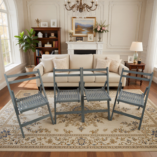 Sunvega Solid Wood Folding Chairs with Slatted Seat and Open Back for Events Set of 4