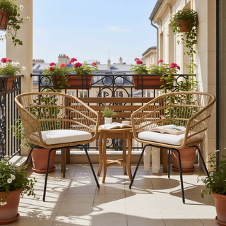 Sunvega Transitional Polyethylene Rattan Dining Chairs with Water-Resistant Cushions
