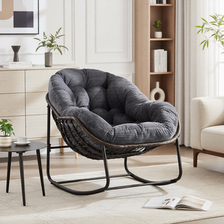 Sunvega Oversized Outdoor Rattan Rocking Chair with Padded Cushion and Steel Frame