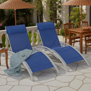 Sunvega Durable Textilene Fabric Chaise Lounge Chairs Set with Side Table