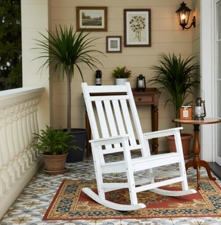 Sunvega All Weather-resistant Black Rocking Chair Set with Wood-Texture and Side Table