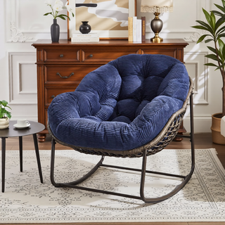 Sunvega Oversized Outdoor Rattan Rocking Chair with Padded Cushion and Steel Frame