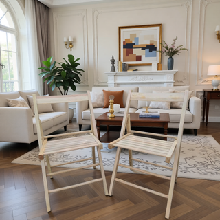 Sunvega Solid Wood Folding Chairs with Slatted Seat and Open Back for Events Set of 4