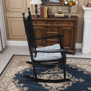 Sunvega Black Painted Populus Wood Porch Rocker Chair with Wide Seat