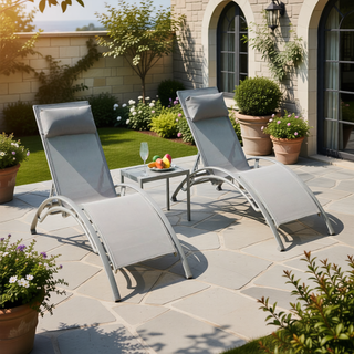 Sunvega Durable Textilene Fabric Chaise Lounge Chairs Set with Side Table