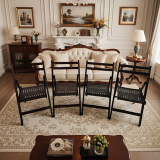 Sunvega Solid Wood Folding Chairs with Slatted Seat and Open Back for Events Set of 4