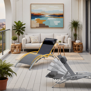 Sunvega Durable Textilene Fabric Chaise Lounge Chairs Set with Side Table