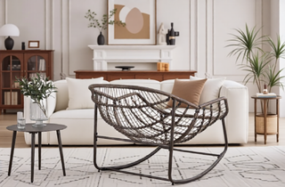 Sunvega Oversized Outdoor Rattan Rocking Chair with Padded Cushion and Steel Frame