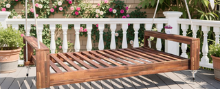 Sunvega Twin Size Acacia Wood Porch Swing Bed with Hemp Ropes for Garden