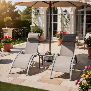 Sunvega Durable Textilene Fabric Chaise Lounge Chairs Set with Side Table