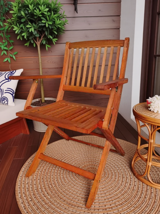Sunvega Solid Wood Folding Chairs with Slatted Seat and Open Back for Events Set of 4