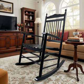 Sunvega Black Painted Populus Wood Porch Rocker Chair with Wide Seat