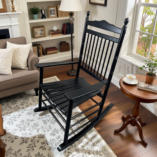 Sunvega Black Painted Populus Wood Porch Rocker Chair with Wide Seat