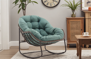 Sunvega Oversized Outdoor Rattan Rocking Chair with Padded Cushion and Steel Frame