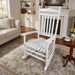 Sunvega Black Painted Populus Wood Porch Rocker Chair with Wide Seat