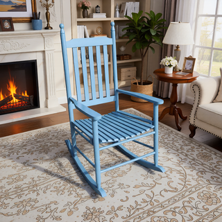 Sunvega Black Painted Populus Wood Porch Rocker Chair with Wide Seat