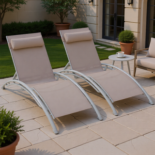 Sunvega Durable Textilene Fabric Chaise Lounge Chairs Set with Side Table