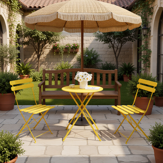 Sunvega 3-Piece Pink Metal Patio Bistro Set with Folding Chairs and Table