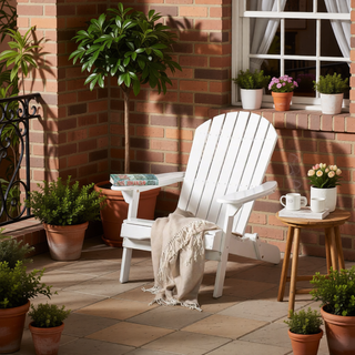 Sunvega Folding Acacia Wood Adirondack Chair with Slatted Seat and Rustic Design