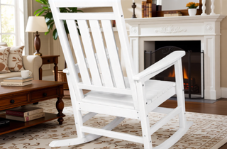 Sunvega All Weather-resistant Black Rocking Chair Set with Wood-Texture and Side Table