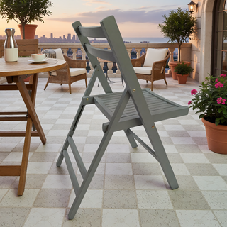 Sunvega Solid Wood Folding Chairs with Slatted Seat and Open Back for Events Set of 4