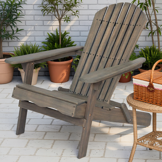 Sunvega Folding Acacia Wood Adirondack Chair with Slatted Seat and Rustic Design