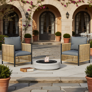 Sunvega Outdoor PE Wicker Sofa Set with Grey Cushions and Coffee Table