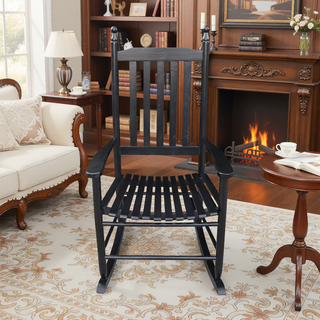Sunvega Black Painted Populus Wood Porch Rocker Chair with Wide Seat
