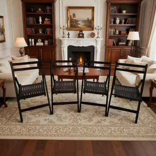 Sunvega Solid Wood Folding Chairs with Slatted Seat and Open Back for Events Set of 4