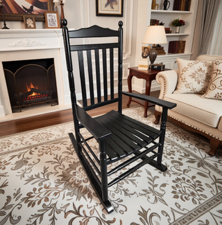 Sunvega Black Painted Populus Wood Porch Rocker Chair with Wide Seat