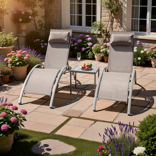 Sunvega Durable Textilene Fabric Chaise Lounge Chairs Set with Side Table