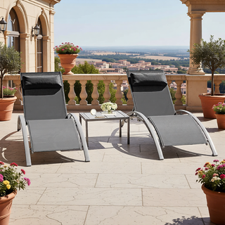 Sunvega Durable Textilene Fabric Chaise Lounge Chairs Set with Side Table