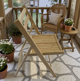 Sunvega Solid Wood Folding Chairs with Slatted Seat and Open Back for Events Set of 4