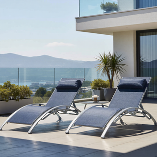 Sunvega Durable Textilene Fabric Chaise Lounge Chairs Set with Side Table