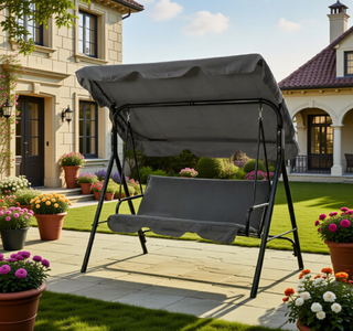 Sunvega Outdoor Porch Swing Chair with Canopy Table and Cup Holders for Two Adults