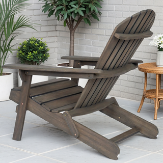 Sunvega Folding Acacia Wood Adirondack Chair with Slatted Seat and Rustic Design