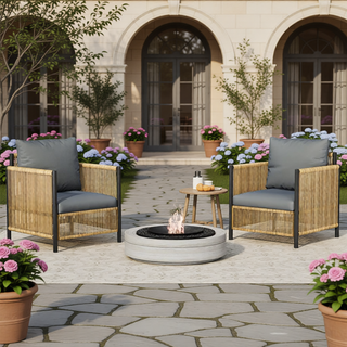 Sunvega Outdoor PE Wicker Sofa Set with Grey Cushions and Coffee Table