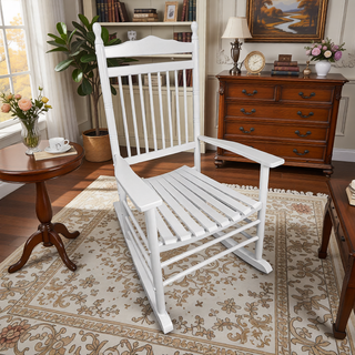 Sunvega Black Painted Populus Wood Porch Rocker Chair with Wide Seat