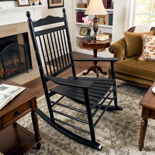 Sunvega Black Painted Populus Wood Porch Rocker Chair with Wide Seat