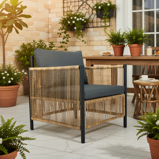 Sunvega Outdoor PE Wicker Sofa Set with Grey Cushions and Coffee Table