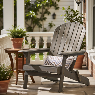Sunvega Folding Acacia Wood Adirondack Chair with Slatted Seat and Rustic Design
