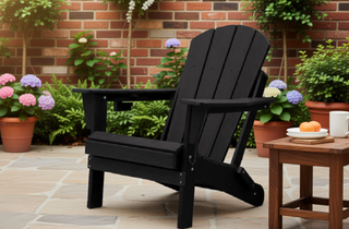Sunvega Folding Adirondack Chair Set with Wood Texture and Side Table in Navy Blue