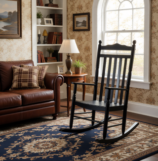 Sunvega Black Painted Populus Wood Porch Rocker Chair with Wide Seat