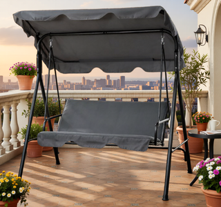 Sunvega Outdoor Porch Swing Chair with Canopy Table and Cup Holders for Two Adults