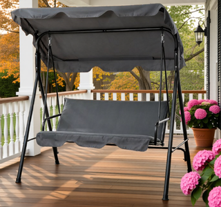 Sunvega Outdoor Porch Swing Chair with Canopy Table and Cup Holders for Two Adults