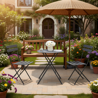 Sunvega 3-Piece Pink Metal Patio Bistro Set with Folding Chairs and Table